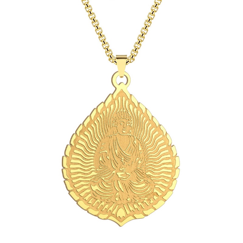 Z H Perhiasan Stainless Steel Patung Buddha Yoga Lotus Liontin Lapis Emas 18K Pria Dan Wanita Jimat Kalung Pesta Rock Punk Aksesoris Fashion Budha Hadiah