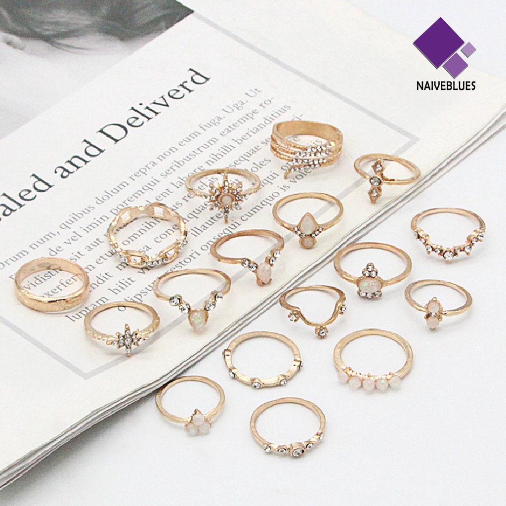 &lt; Naiveblues &gt; 17Pcs/set Bohemian Sederhana Dapat Ditumpuk Berlian Imitasi Midi Ring Knuckle Ring Aksesori