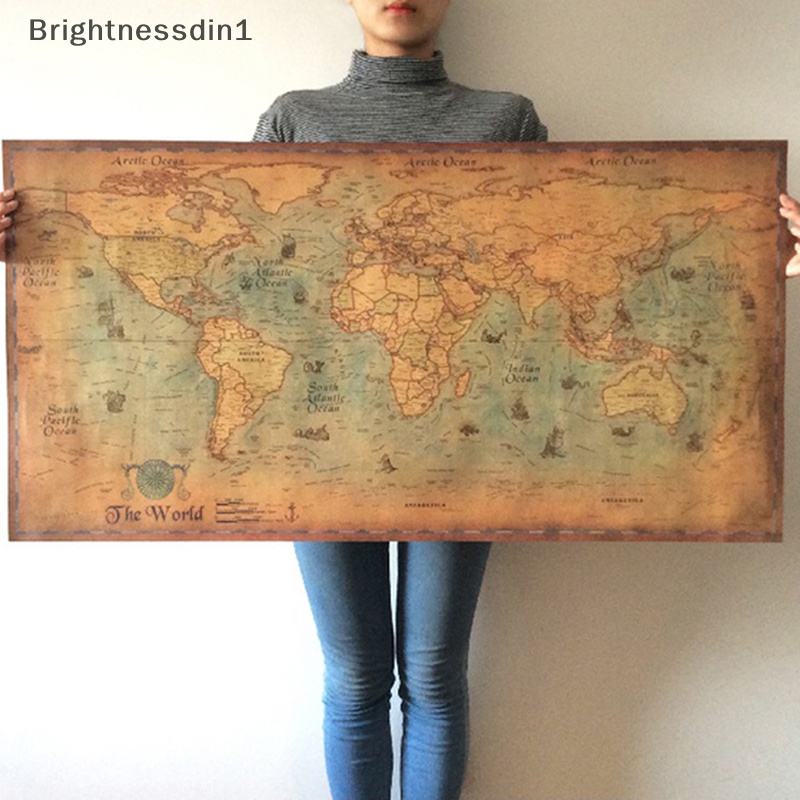 [Brightnessdin1] The old World Map large Vintage Style Poster Kertas Retro Dekorasi Rumah 100cmx51cm Butik