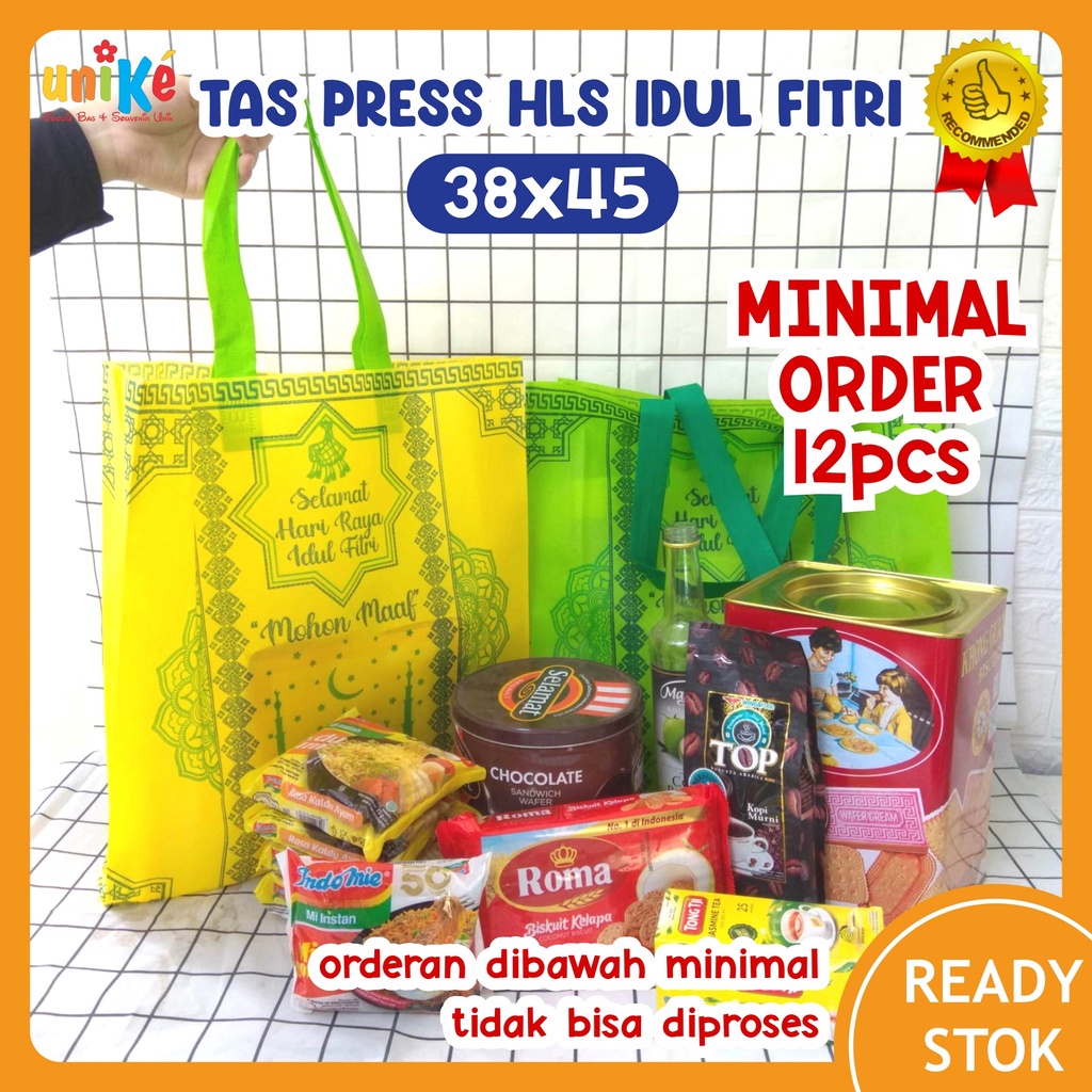 

MINIMAL ORDER 12 - Goodie Bag Idul Fitri 38x45x8 - 65gsm Bingkisan Lebaran Sembako Parcel 8 kg lipat samping HLS MINIMAL 12