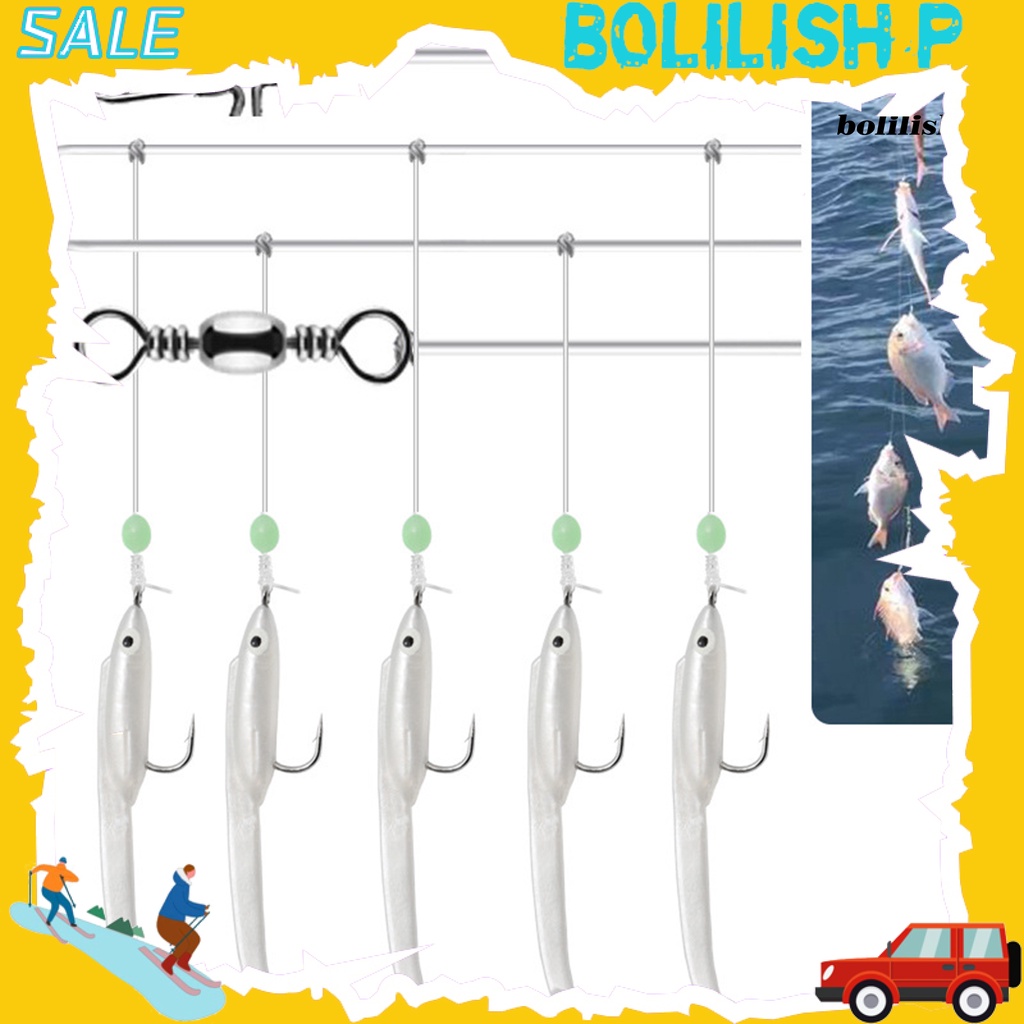 Bo-5pcs/set Pengait Tali Ikan Manik Bercahaya Kait Tunggal Konektor Logam Tahan Aus Kait Tali Belut Untuk Angling