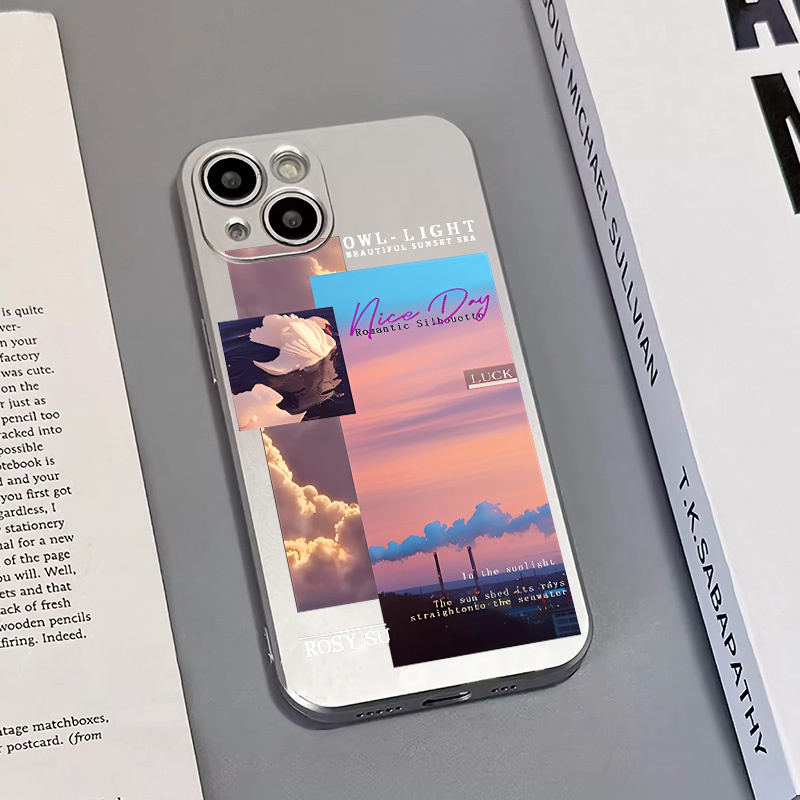 IPHONE Sunset Soft Electroplate Case Kompatibel Untuk Iphone14 13 12 11 Pro XS Max XR X8+76S Plus Casing Mini TPU Silikon Shockproof Phone Cover