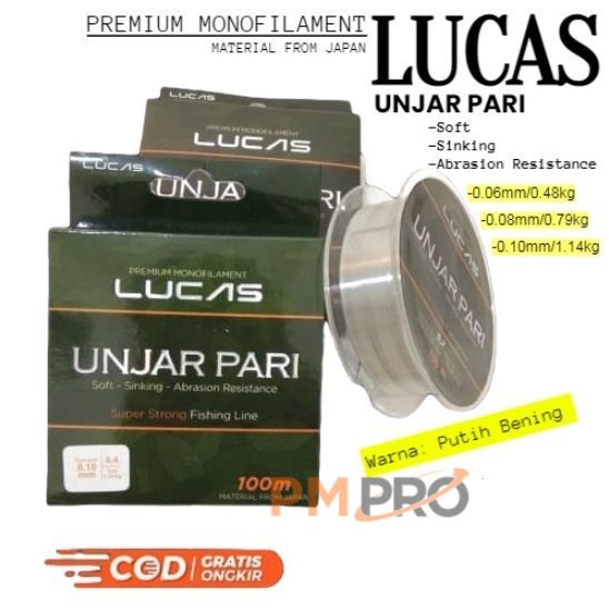 Senar Lucas Unjar Pari Panjang 100 Meter Premium Monofilament Warna Clear Putih Bening Super Strong 