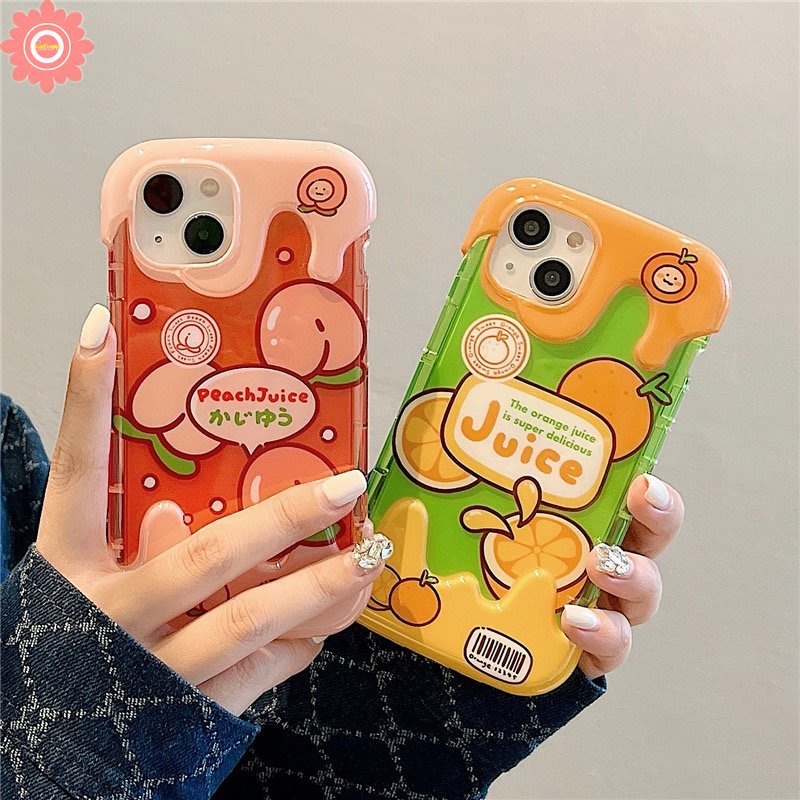 IPHONE Ins Korea Musim Panas Fruits Cute Case Kompatibel Untuk Iphone11 7Plus XR 14 13 12 Pro Max 8Plus 78 Plus X XS Max SE 2020 3D Es Krim Peaches Jeruk Silicon Lembut Penutup Belakang