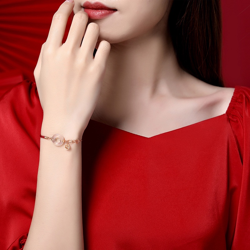 Nasional Trendi Aman Gesper Gelang Perempuan Sterling Perak Benming Tahun Gaya Nasional Uang Fortune Tali Merah Gelang Retro Kalsedon Gelang