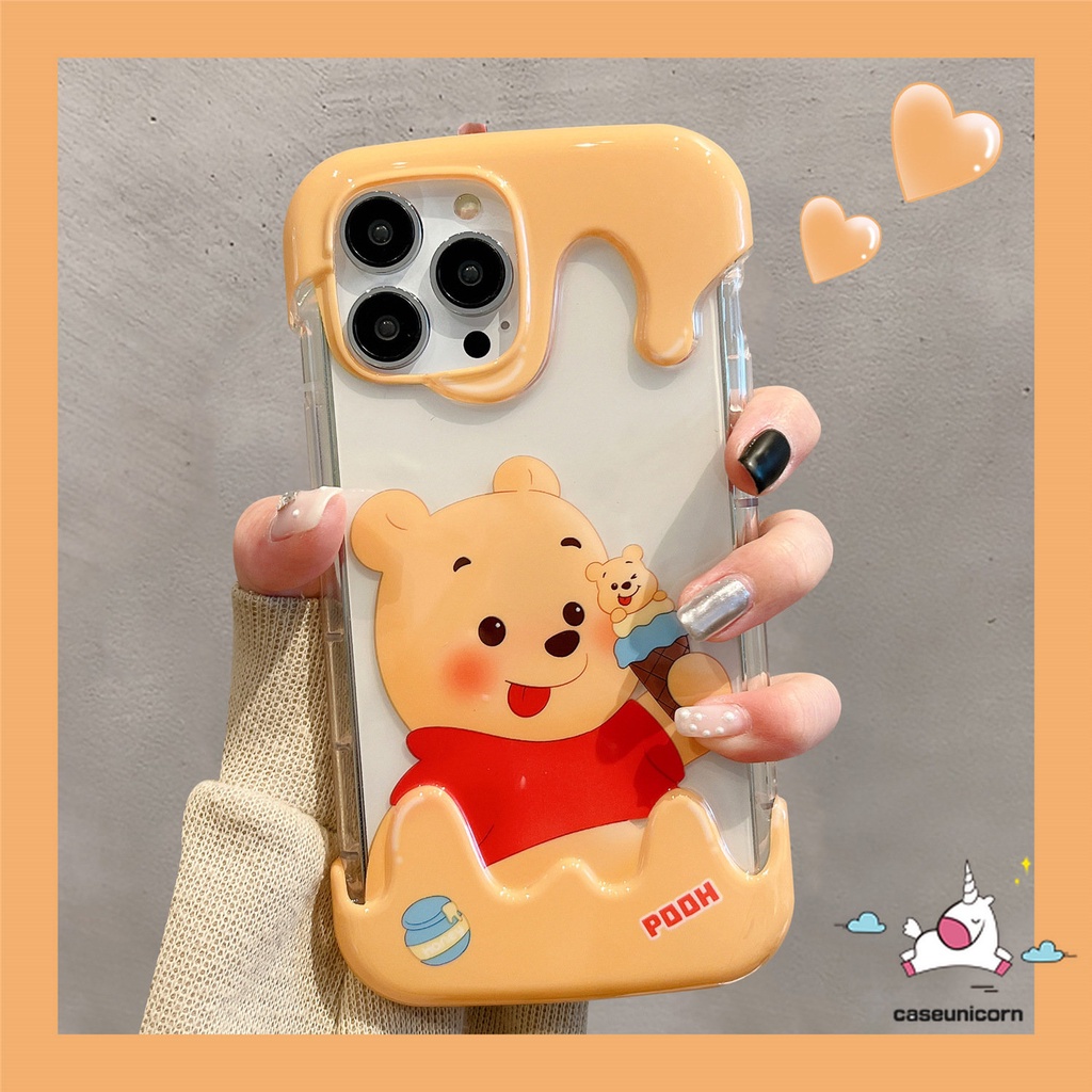 IPHONE Casing Ponsel Candy Ice Cream Kompatibel Untuk Iphone11 14 13 12 Pro Max 7Plus XR 7 8 Plus X XS Max SE 2020 Kartun Lucu Strawberry Bear Manyo Winnie the Pooh Lembut Shockproof Cover
