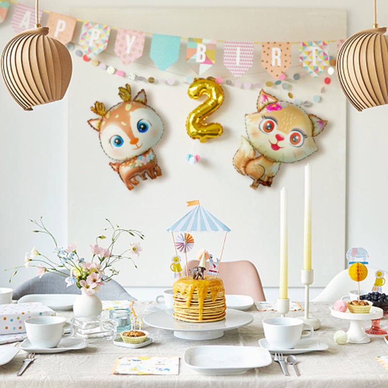 Balon Aluminium Foil Rusa Hutan Lucu/Kartun Bunga Rubah Balon Tiup/Baby Shower Perlengkapan Dekorasi Pesta Ulang Tahun Anak