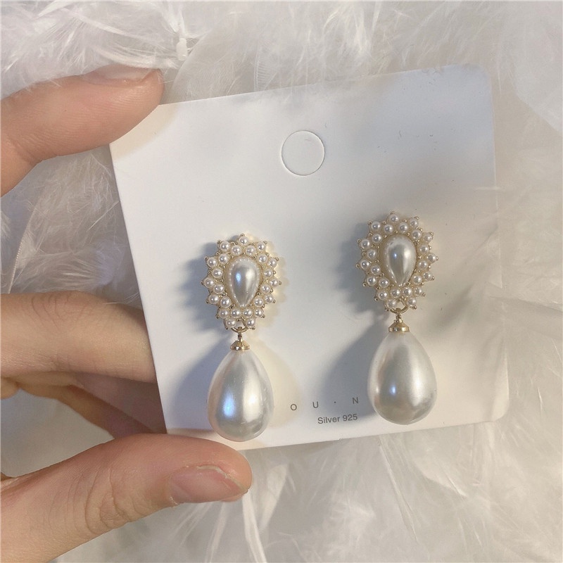 Anting Mutiara Oval Korea Jarum Silver Untuk Wanita Dengan Desain Retro Sense Earrings and Earrings Untuk Wanita