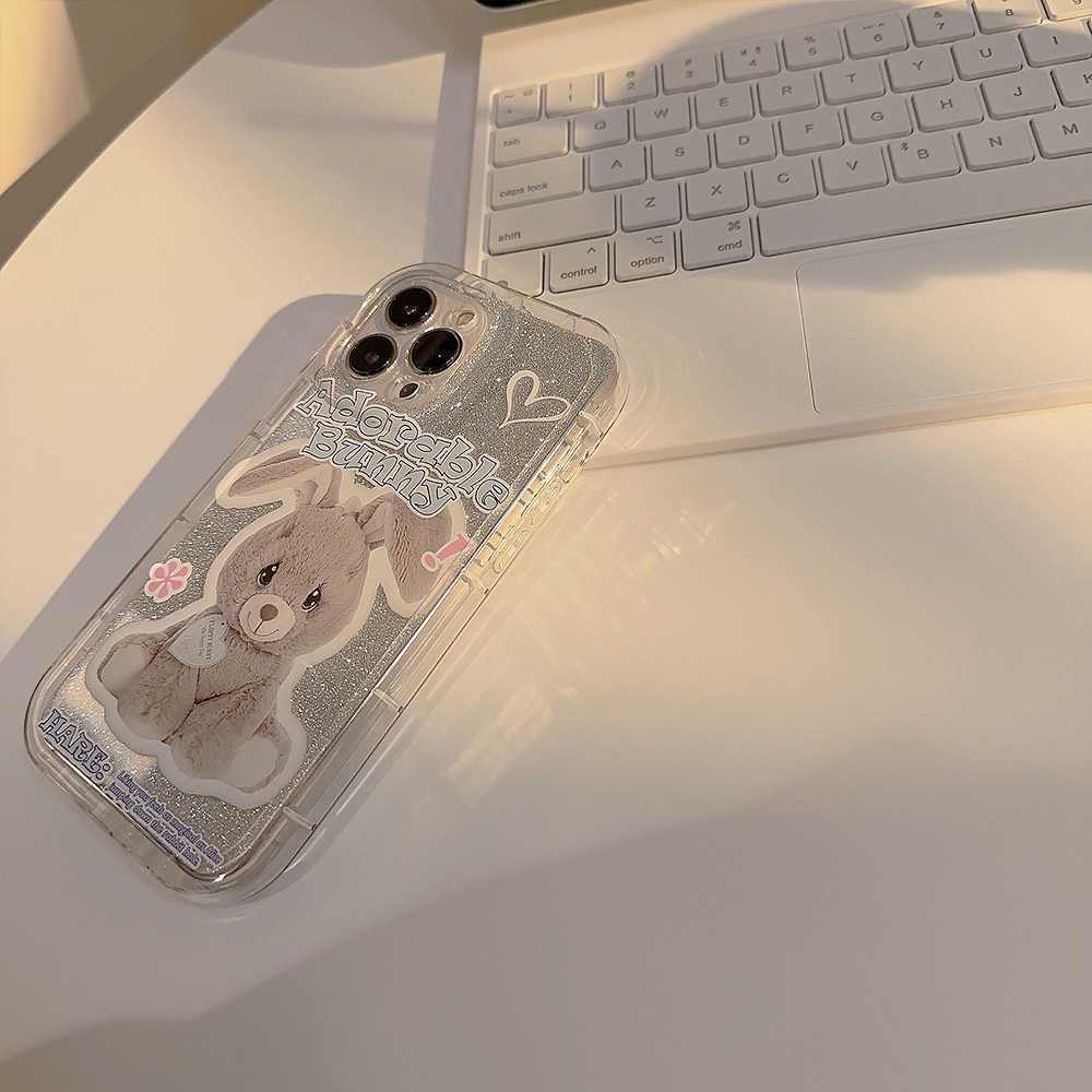 IPHONE Adorable Toy Bunny Transparan TPU Soft Phone Case Cover Dengan Film Glitter Untuk Iphone11 12 13 14 PLUS PRO MAX