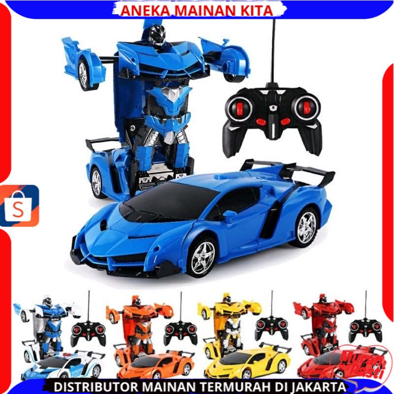 Mainan Mobil Remote Control Mobil Sport Car Robot Transform 1:18 Baterai Cas