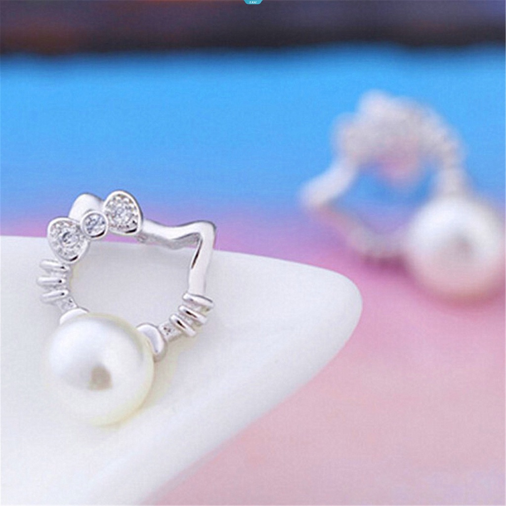 Sanrio HelloKitty Gadis Stud Earrings Kartun Fashion Mutiara Perak Stud Earrings Gadis Hari Valentine Ulang Tahun Hadiah Natal [ZK]