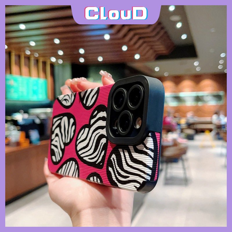 IPHONE Casing Kompatibel Untuk Iphone7 8 Plus XR X14 11 13 12 Pro Max 7Plus XS Max Tekstur Kulit Mewah Shockproof Silikon Lembut Tpu Motif Zebra Cinta Penutup Hati