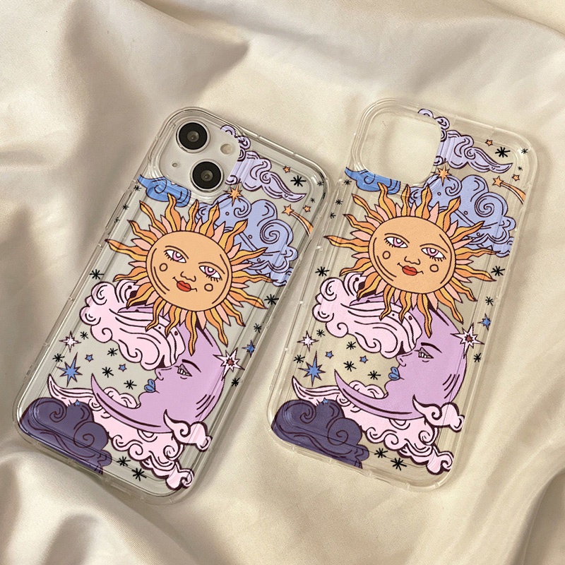 IPHONE Art Sun Moon Case Kompatibel Untuk Iphone7Plus8Plus6Plus11 14 13 12 Pro MAX XR X XS MAX SE Airbag Shockproof Cover