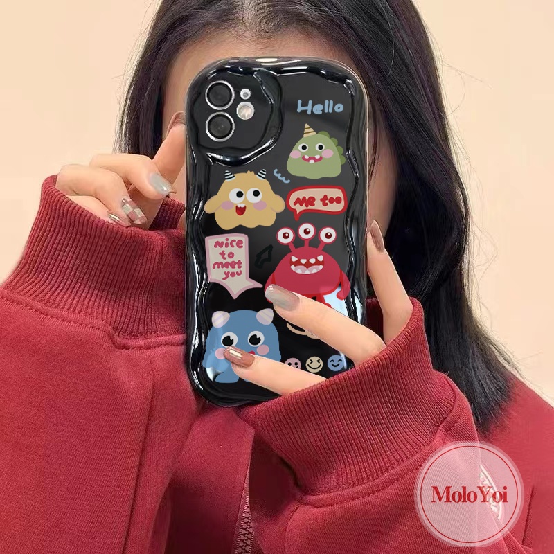 IPHONE Casing Tahan Guncangan Tepi Melengkung Bergelombang 3D Kompatibel Untuk Iphone11 13 12 14 Pro Max 6s 7 6 8 Plus XR XS X Max 7Plus SE 2020 Ins Kartun Lucu Badut Warna-Warni Lembut Mengkilap Penutup Belakang