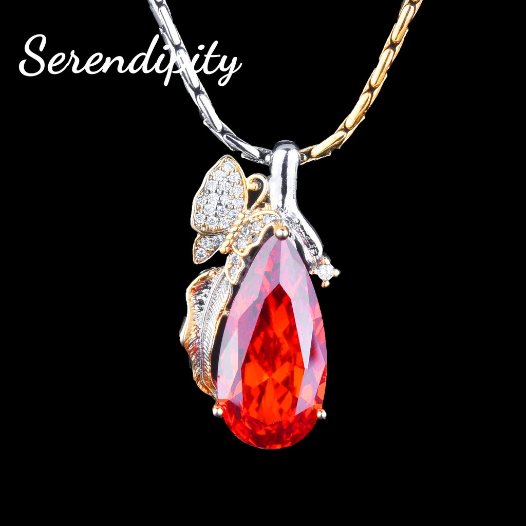 Goldkingdom Fashion Perhiasan Aksesoris Ready Stock Vintage Two-tone Emas Super Peri Bunga Kupu-Kupu Set Padparadscha Kalung Amethyst Stud Anting Cincin