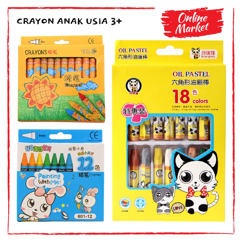 Krayon Warna &amp; Oil Pastel - Alat Melukis Menggambar Anak