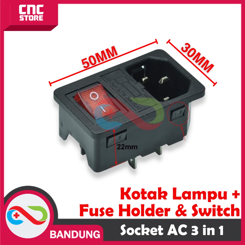 SOKET AC 3IN1 KOTAK LAMPU + FUSE HOLDER POWER OUTLET SOCKET SWITCH