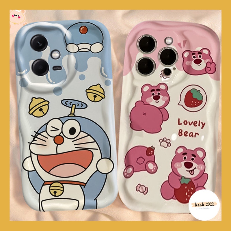 Case Untuk Samsung A24 A14 A12 A52 A13 A50s A21s A04s A02s A23 A32 A04 A20 A03s A03 A50 A51 A20s A30s A30 A11 Cute Manyo Doraemon 3D Wavy Curved Edge Glossy Airbag Shockproof Cover