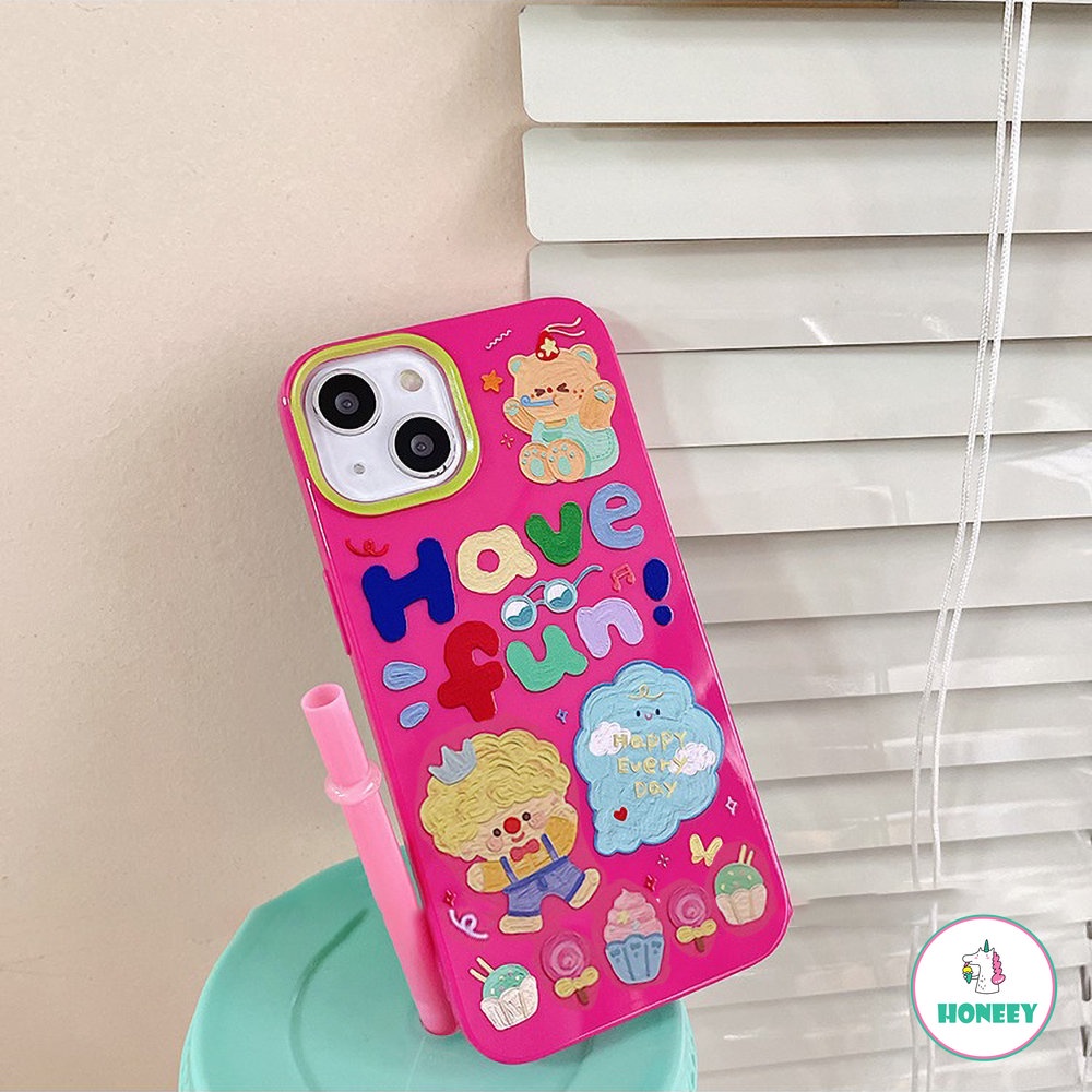 IPHONE Korea INS Kartun Graffiti Phone Case Untuk Iphone14 13 12 11 Pro Max XR Xs8 7 Plus Cute Rose Red Lembut TPU Penutup Belakang