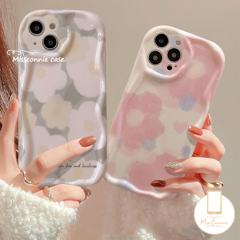 Casing Untuk Realme C55 C25 C25Y C53 C33 C20A 5 6 5S 5i 7i C11 C35 C21Y C25s C15 C3 C20 C30 C21 C31 C17 C11 2021 C12 Ins Tinta Love Hati Bunga 3D Bergelombang Curved Edge Glossy Soft Case