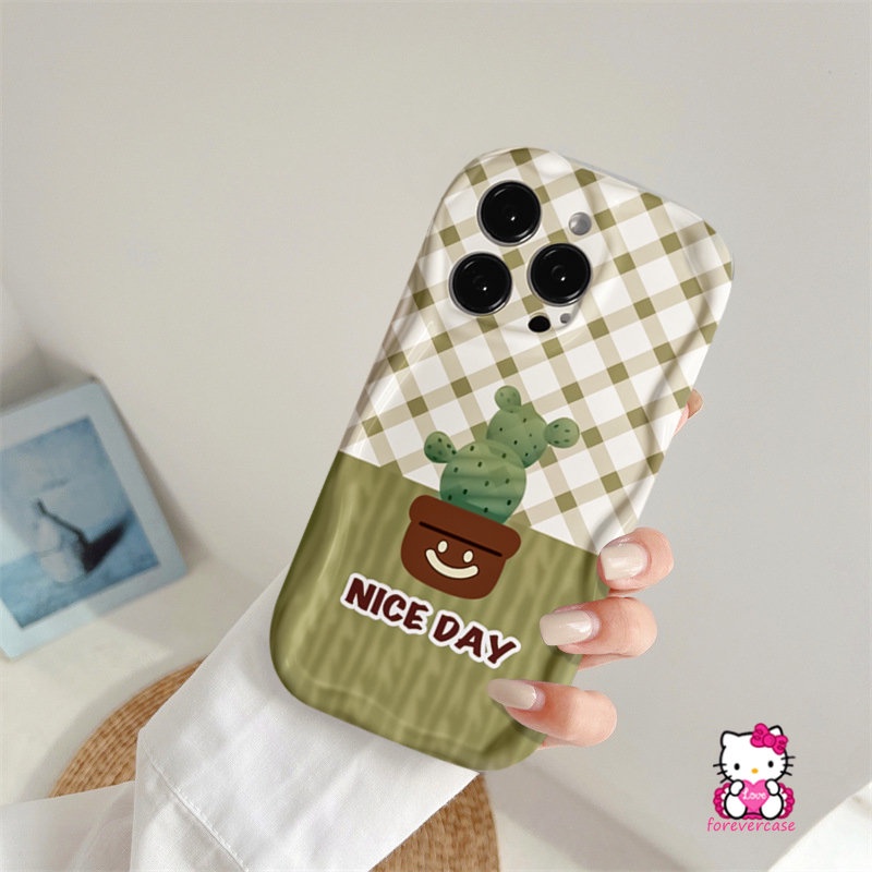 Casing Pola Kisi Kaktus Tanaman Pot Segar Untuk Realme C53 C55 C35 C31 C33 C17 C11 C25 C15 C30 C21 C21Y C25Y C20 C25s C12 C3 5s 5i 6i 5 7i 9i C20A 3D Tepi Melengkung Bergelombang Soft Case