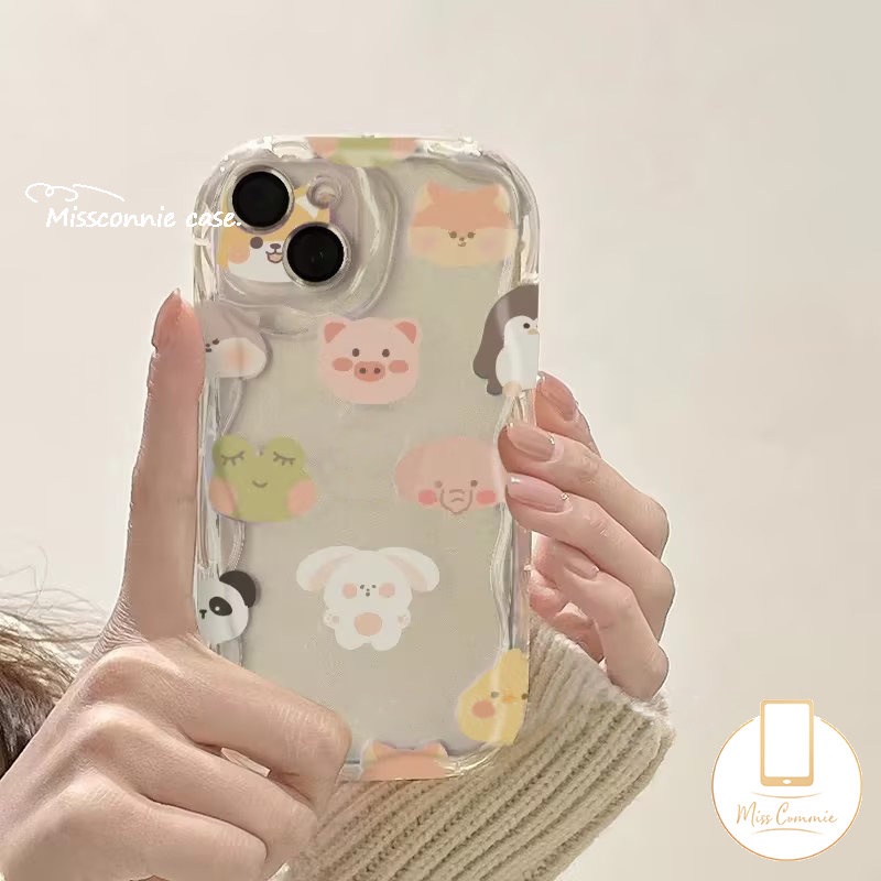 REDMI Casing Kepala Menyenangkan Keluarga Binatang Kartun Ramah Untuk Redmi10 10C A2 A1 9A 9 9C NFC 9T 10A Note11 8 9 10 11s 10s 10Pro 10 Pro Max Plus POCO M3 3D Wavy Curved Edge Cute Bear Cover