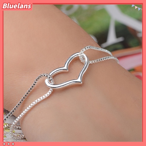 [BLS] Fashion Wanita Cinta Hati Liontin Perak Berlapis Dua Lapis Rantai Gelang