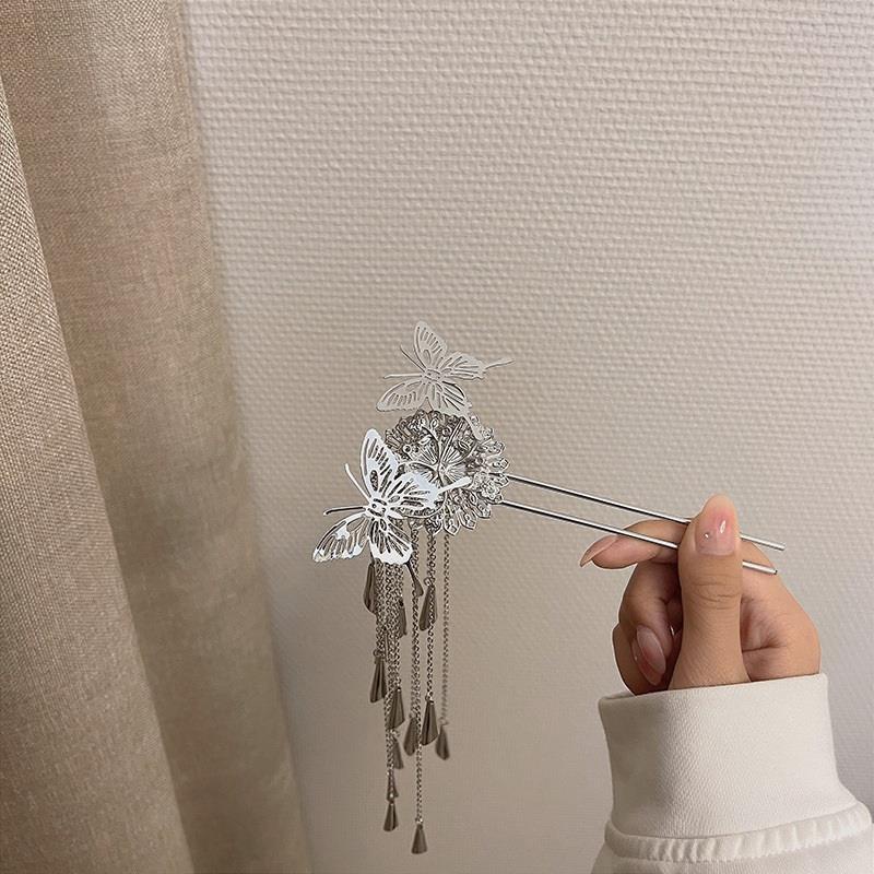 Fairy Wind Chime Rumbai Hanfu Hiasan Kepala Jepit Rambut Logam Kupu-Kupu Hairpin Gaya Tinggi Retro Jepit Rambut Untuk Wanita
