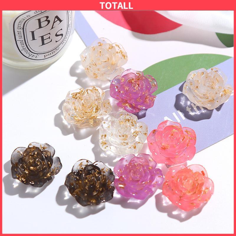 COD Anting Bunga Transparan Foil Emas Anting Mawar Krim Lem Buatan Tangan Anting-Totall