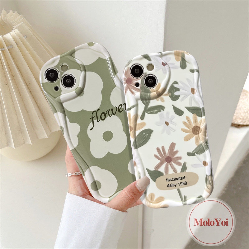 IPHONE Casing 3D Wavy Curved Edge Glossy Kompatibel Untuk Iphone6 7 6s 8plus 7Plus XR X XS Max 11 13 14 12 Pro Max SE 2020 Fresh Flowers Soft Tpu Rose Floral Cover