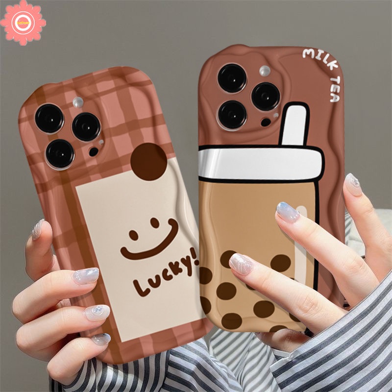 Casing Untuk Redmi 10C A1 A2 9C Nfc10 10A 9A 9T 9catatan12 11s 11 10s 10 Pro Max Plus 10Pro POCO M3 Kreatif Kartun Teh Susu 3D Bergelombang Melengkung Tepi Lucu Smiley Lucu Soft Tpu Case