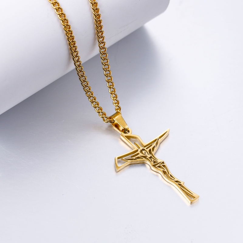 Z H Perhiasan Lapis Emas 18K 24K Gold S925 Perak Vintage Punk Exorcism Cross Pendant Pria Dan Wanita Fashion Anti Karat Kalung Hip Hop Baja Titanium Aksesoris Pesta