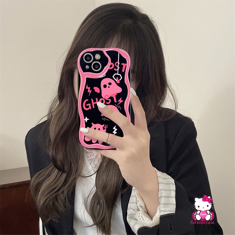 3d Wavy Curved Edge Shockproof Airbag Telepon Glossy Kompatibel Untuk iPhone XR X XS Max 7plus 11 14 13 12 Pro Max 6 7 6s 8 Plus SE 2020 Ins Fashion Art Letter Smile Tpu Soft Case