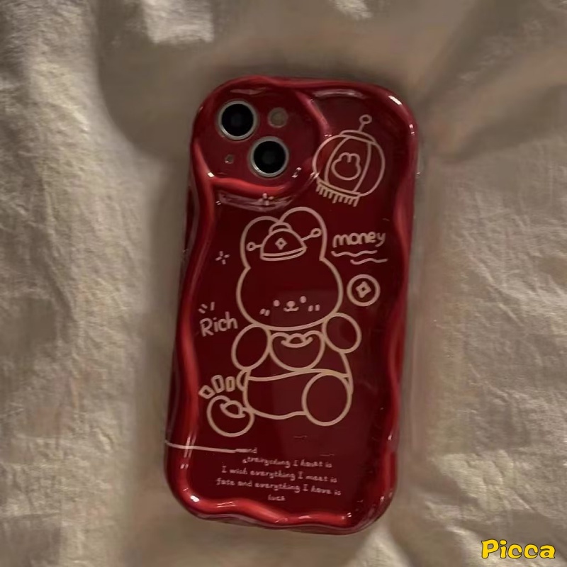 Case Untuk Redmi Note8 10S 9 10 11s 11 12 10Pro Max Redmi 9a1 10 9A 10A 9T A2 10C 9C NFC POCO M3 Kartun Merah Tahun Baru Kaya Kotak-Kotak Kelinci Lucu 3D Wavy Curved Edge Glossy Cover