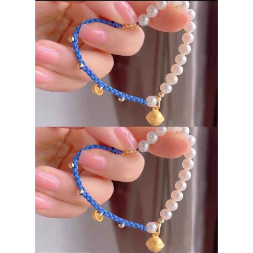 2023model Baru Klein Biru Bell Dikepang Tali Mutiara Gelang Trendi Perempuan Cantik Semua Pertandingan Tangan