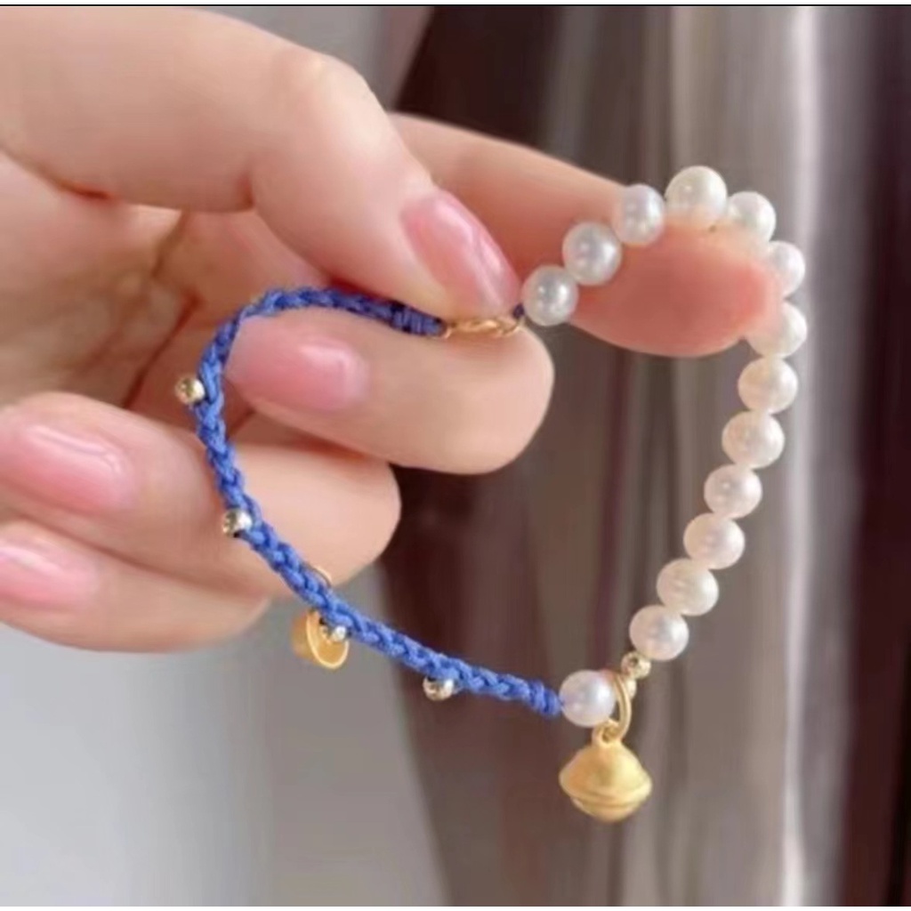 2023model Baru Klein Biru Bell Dikepang Tali Mutiara Gelang Trendi Perempuan Cantik Semua Pertandingan Tangan