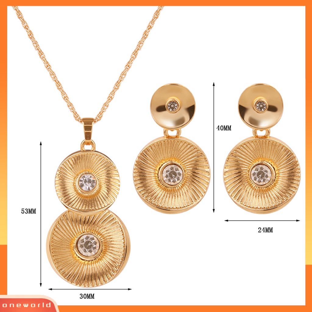 [ONE] 1set Set Perhiasan Geometris Retro Electroplating High Gloss Kristal Imitasi Dress Up Nikel-free Pengantin Pernikahan Kalung Anting Set Perhiasan Aksesori