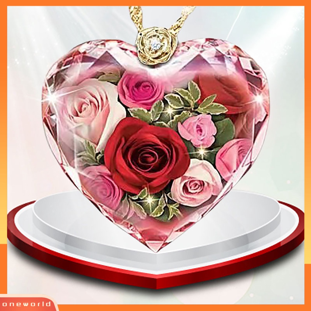 [ONE] Kalung Bentuk Hati Bahan Kaca Multi Warna Motif Bunga Charm Necklace Untuk Hadiah