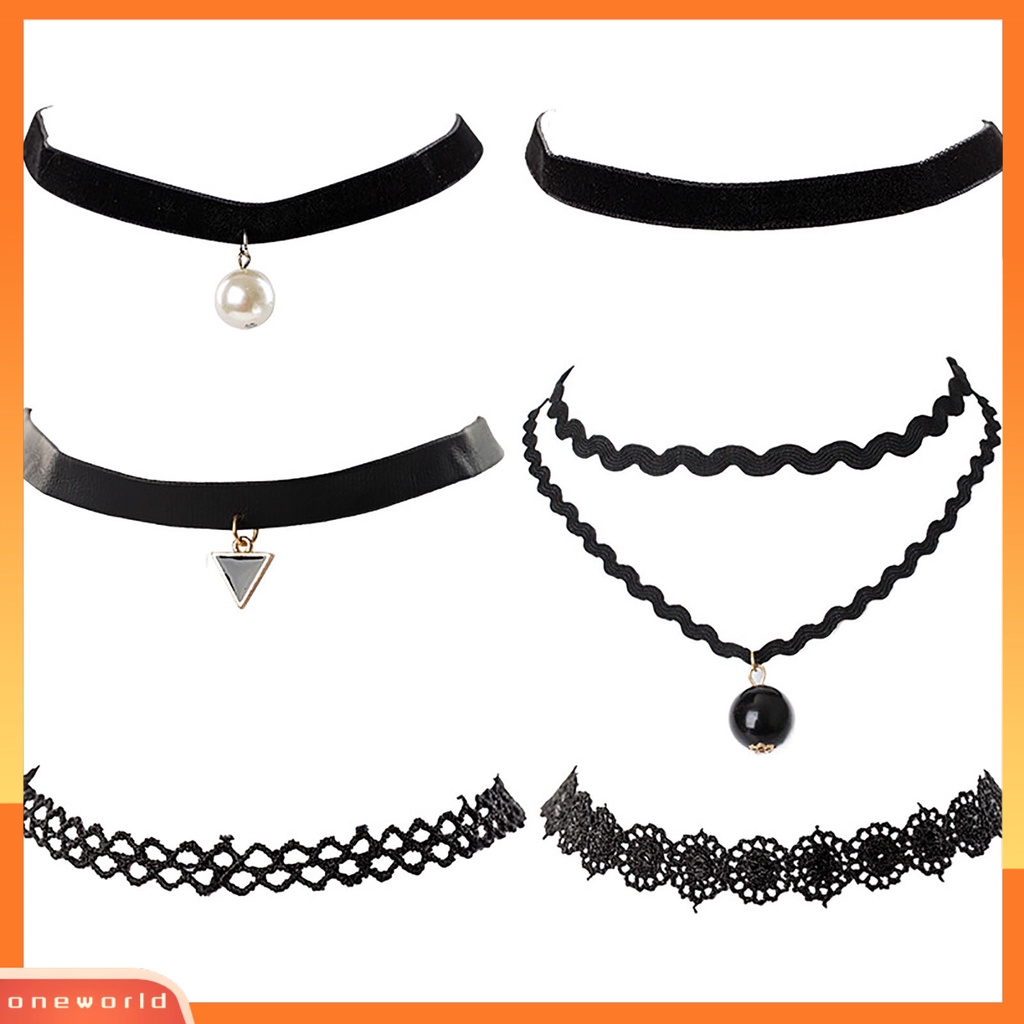 [ONE] 12 Pcs/set Mutiara Imitasi Menjuntai Pola Bunga Wanita Kalung Ringan Gothic Vintage Renda Kerah Kalung Perhiasan Aksesori