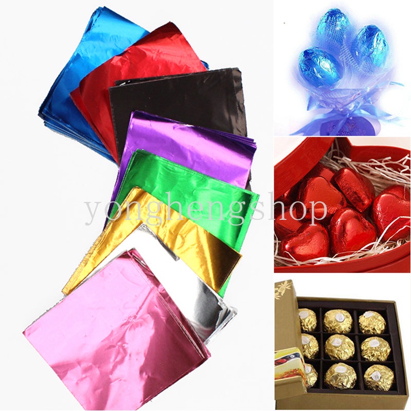 100 Pcs/set Persegi Foil Kertas Manis Permen Pembungkus Kue Kering DIY Permen Kertas Bungkus Coklat Pesta Pernikahan Supply Hadiah Kemasan Kerajinan