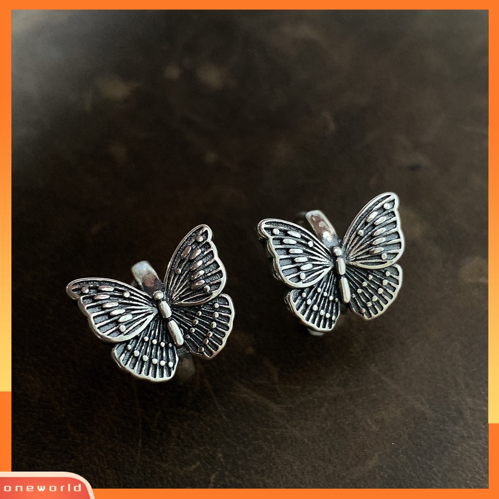[ONE] 1pasang Anting Kupu-Kupu Vintage 3D Desain Hip Hop Retro Electroplating Anting Tusuk Geometris Untuk Wanita