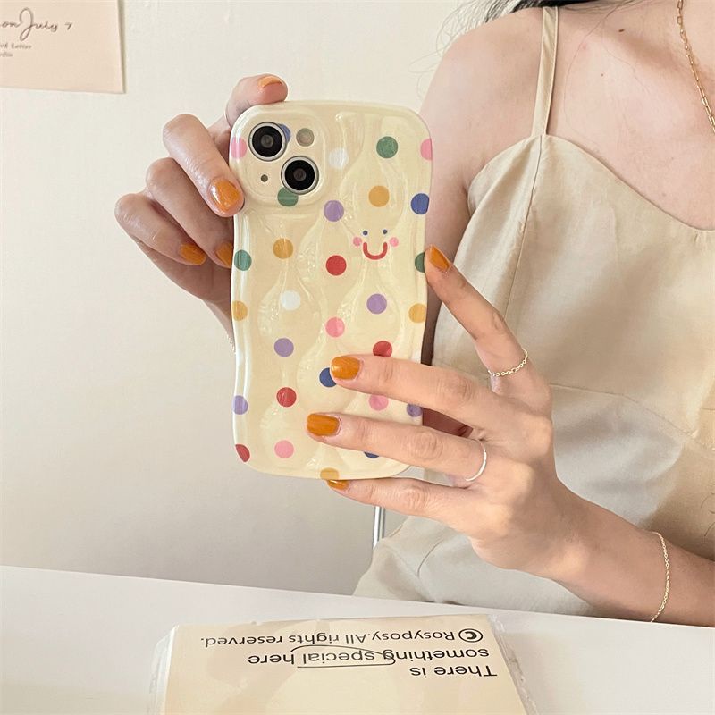 IPHONE Gelembung Casing Ponsel Desain Wajah Tersenyum Burik Warna-Warni Kompatibel Dengan Iphone12 13 14 11 Pro Max X Xs Max Xr Fdcx