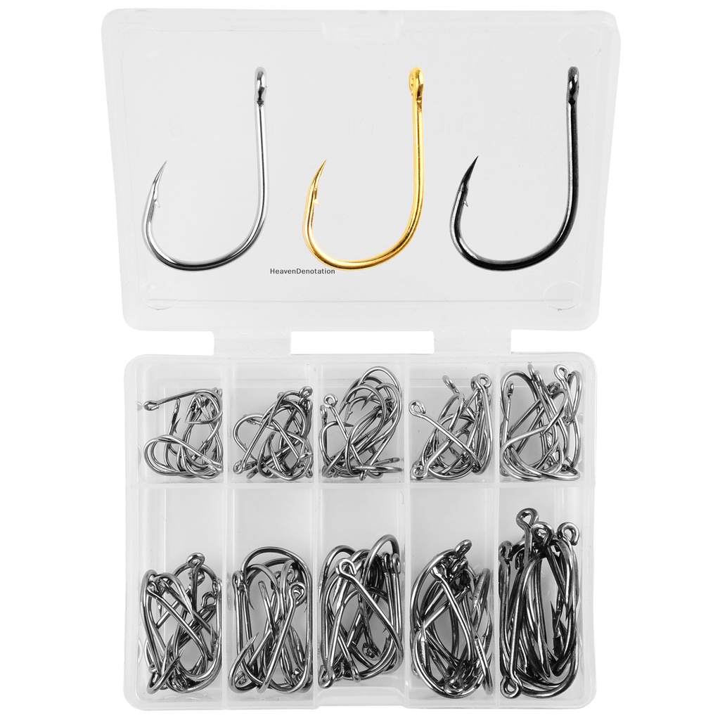 [HeavenDenotation] 100pcs Set Kait Pancing Baja Karbon Single Circle Fishing Hook Fly Fishing Jip HDV