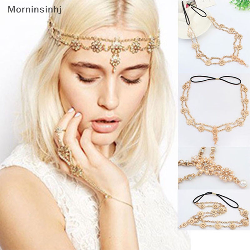 Mornin Wanita Fashion Mutiara Berlian Imitasi Kepala Rantai Perhiasan Headband Head Piece Hair Band id