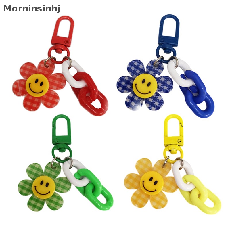 Mornin Warna-Warni Lucu Smiley Face Bunga Gantungan Kunci Ransel Liontin Gantungan Kunci Aksesoris Hadiah id