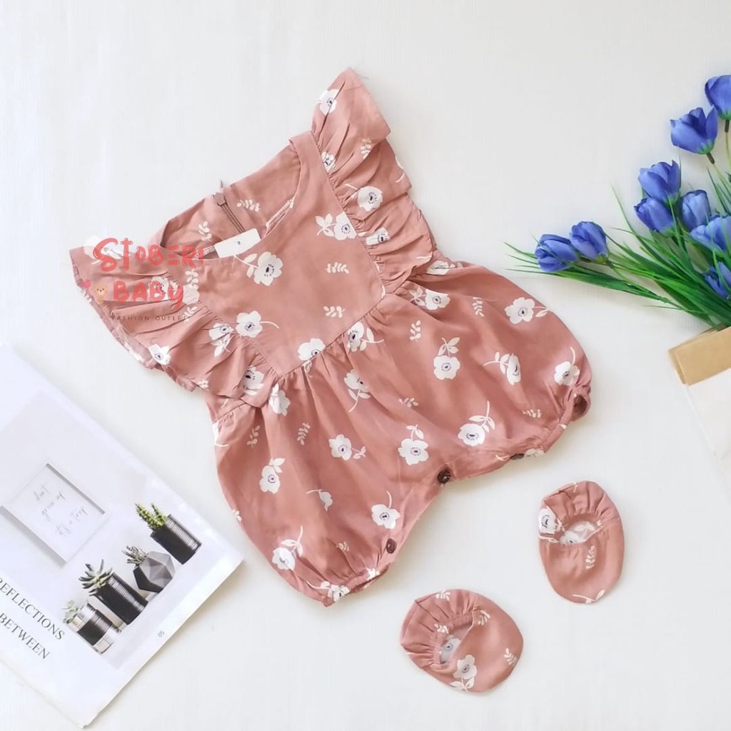 stoberi baby - BBB JUMPSUIT ZEELAA setelan anak perempuan jumper bayi motif bunga lucu free sarung kaki PART 1