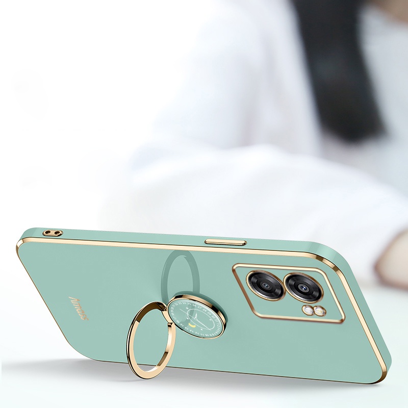 Andyh Casing Ponsel Silikon Ultra Tipis Untuk OPPO A57 5G 2022 A77 5G OPPO K10 5G Realme Q5i Realme V23 Narzo 50 5G Deluxe Perlindungan Jatuh Pita Emas Dengan Jam Cincin Dan Lanyard Gratis