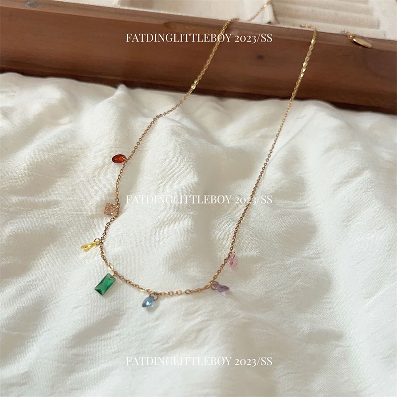 Set Kalung Gelang Geometris Hati Zircon Alloy Korea Untuk Anak Perempuan