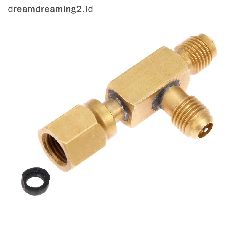 (drea) 1pc Konverter Adapter Tee Kuningan1/4&quot; Male And Female Konektor Putar Flare SAE W/ Valves Core //