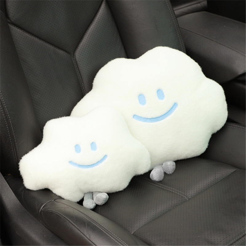 Headrest Kartun Mobil, Bantal Perlindungan Leher Awan Wajah Tersenyum Kreatif Mobil